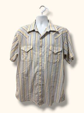 Panhandle Slim Shirt Mens XL 17.5 Short Sleeve Western Pearl Snap Stripe White